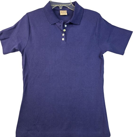 Woolrich Womens Small Ribbed Navy Button Down Polo USA Retro 1990s Deadstock - Picture 1 of 7